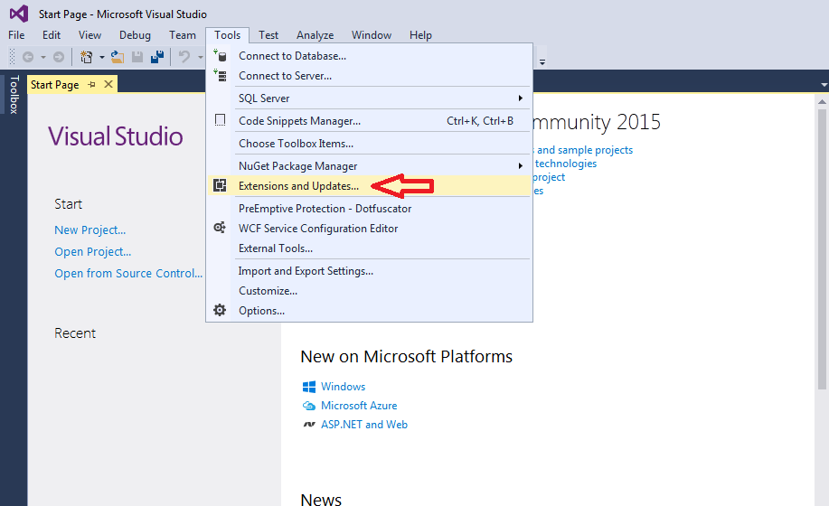 Reducing visual studio 2015