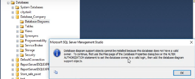 حل مشكلة الداتابيز دياجرام ليس لها مالك SQL Database diagram owner 